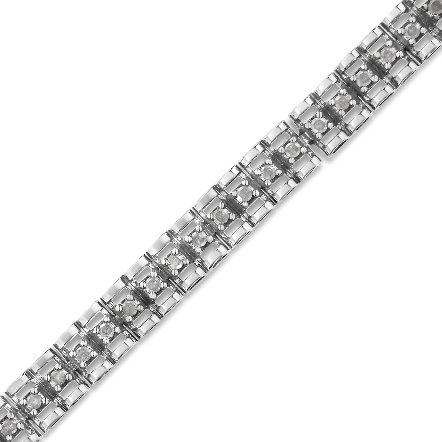 .925 Sterling Silver 1.0 Cttw Rose Cut Diamond Double-Link 7" Tennis Bracelet (I-J Color, I3 Clarity) by Bids.com