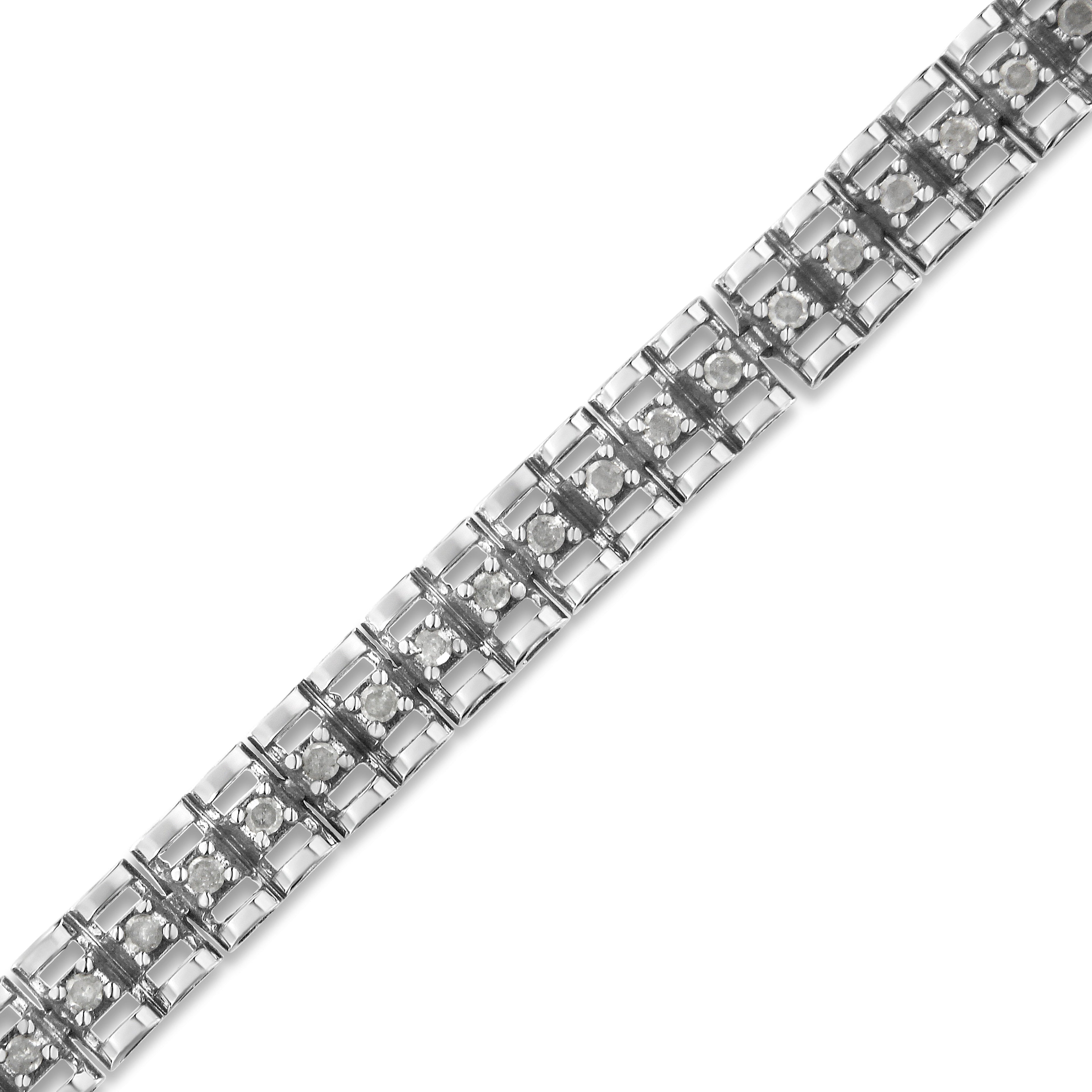 .925 Sterling Silver 1.0 Cttw Rose Cut Diamond Double-Link 7" Tennis Bracelet (I-J Color, I3 Clarity) by Bids.com