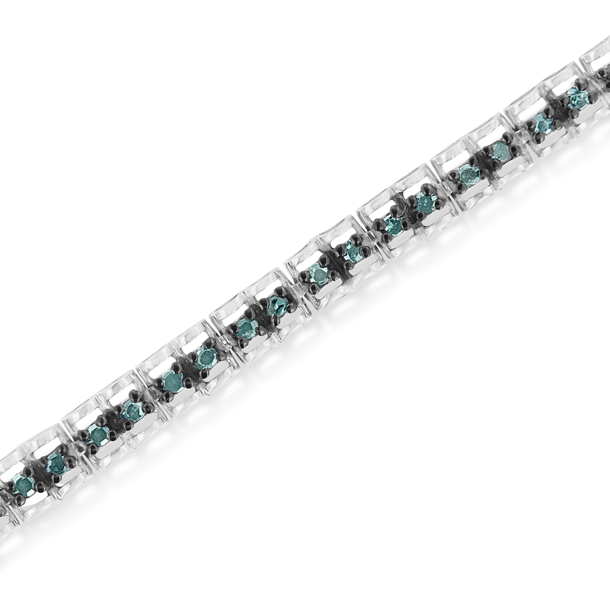 Black Rhodium over .925 Sterling Silver 1.0 Cttw Rose Cut Diamond Double-Link 7" Tennis Bracelet (Blue Color, I1-I2 Clarity) by Bids.com