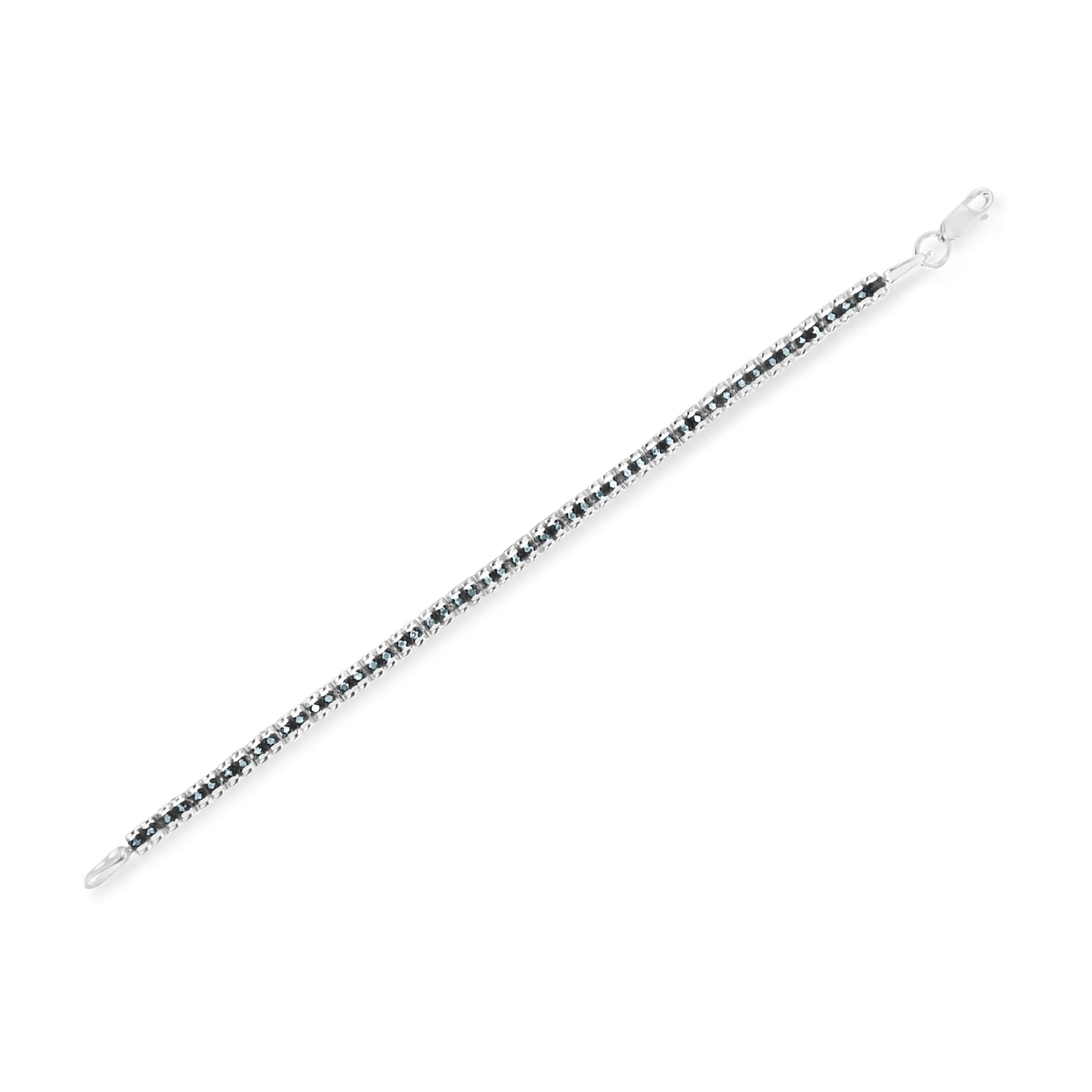 Black Rhodium over .925 Sterling Silver 1.0 Cttw Rose Cut Diamond Double-Link 7" Tennis Bracelet (Blue Color, I1-I2 Clarity) by Bids.com