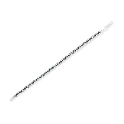 Black Rhodium over .925 Sterling Silver 1.0 Cttw Rose Cut Diamond Double-Link 7" Tennis Bracelet (Blue Color, I1-I2 Clarity) by Bids.com
