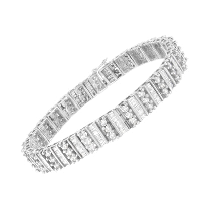 14K White Gold 4 7/8 cttw Baguette &amp; Round Brilliant-Cut Diamond Channel- &amp; Prong-Set Tennis Bracelet (I-J Color, I1-I2 Clarity) - Size 7.25" by Bids.com