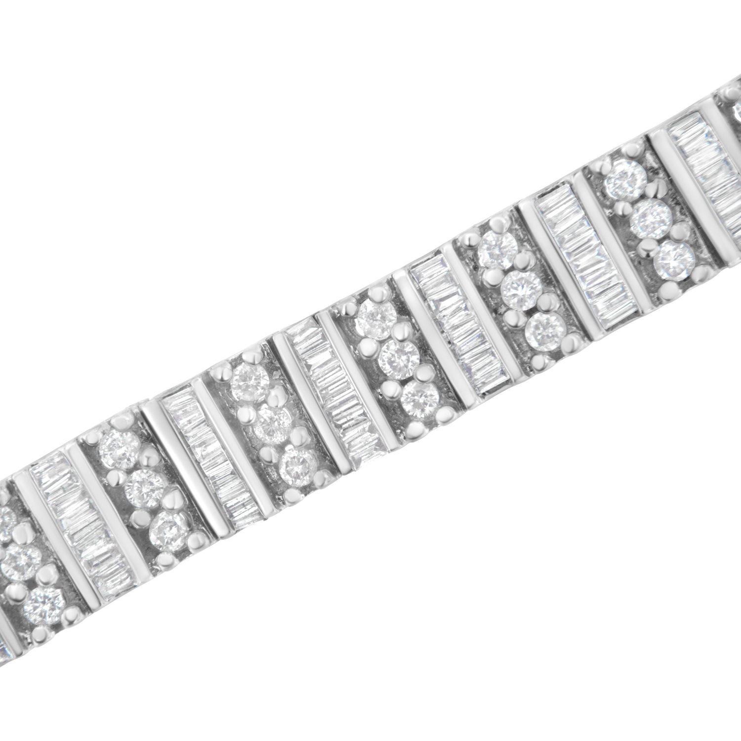 14K White Gold 4 7/8 cttw Baguette &amp; Round Brilliant-Cut Diamond Channel- &amp; Prong-Set Tennis Bracelet (I-J Color, I1-I2 Clarity) - Size 7.25" by Bids.com