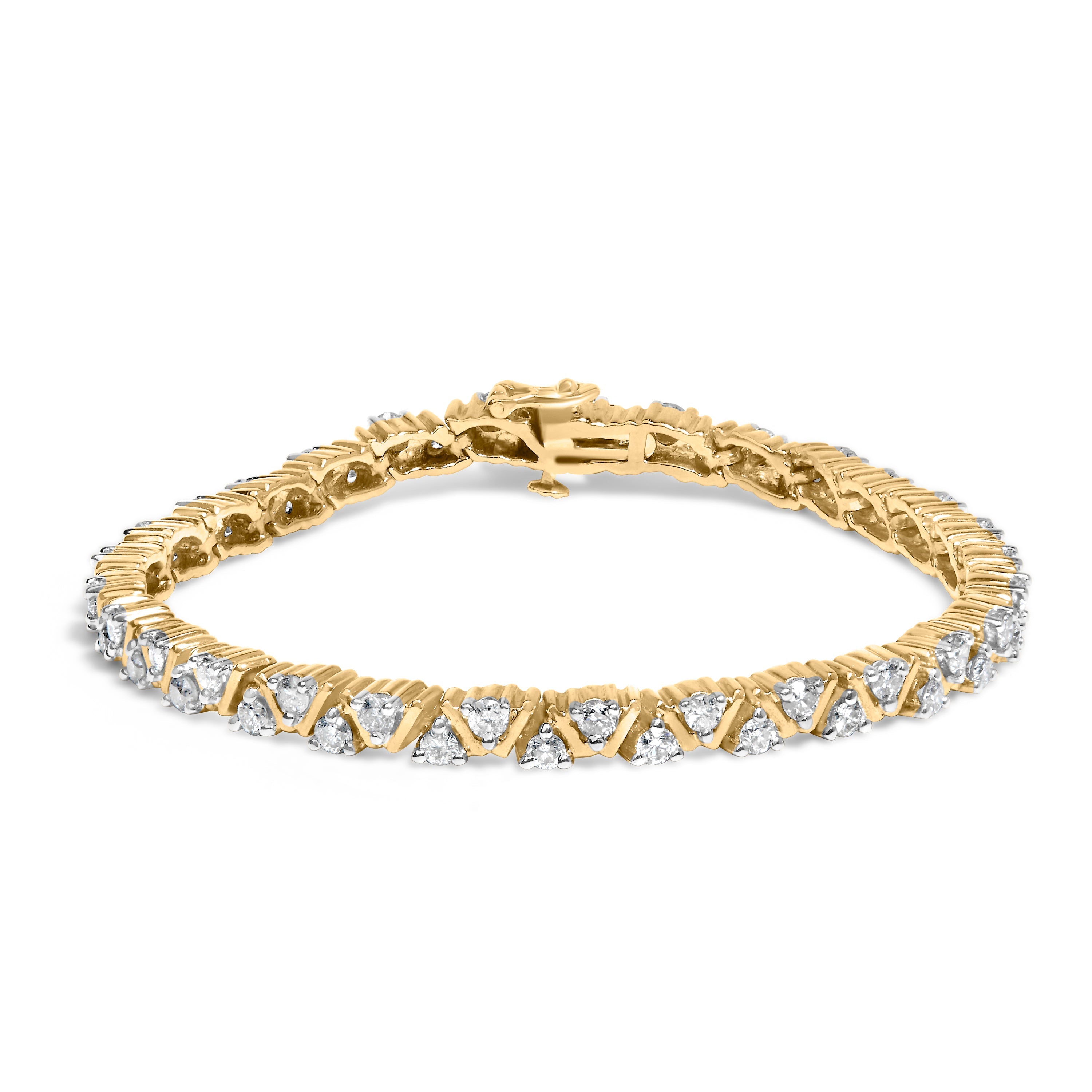 14K Yellow Gold 4.00 Cttw Diamond Triangle Link Tennis Bracelet (H-I Color, I1-I2 Clarity) - 7" Inches by Bids.com