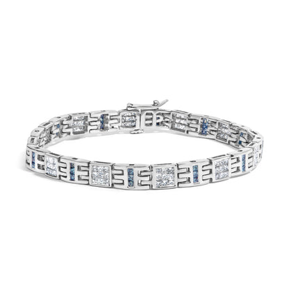 14K White Gold Princess-Cut white and Blue Diamond 3.00 cttw Fashion Link Bracelet (H-I Color, SI1-SI2 Clarity) by Bids.com