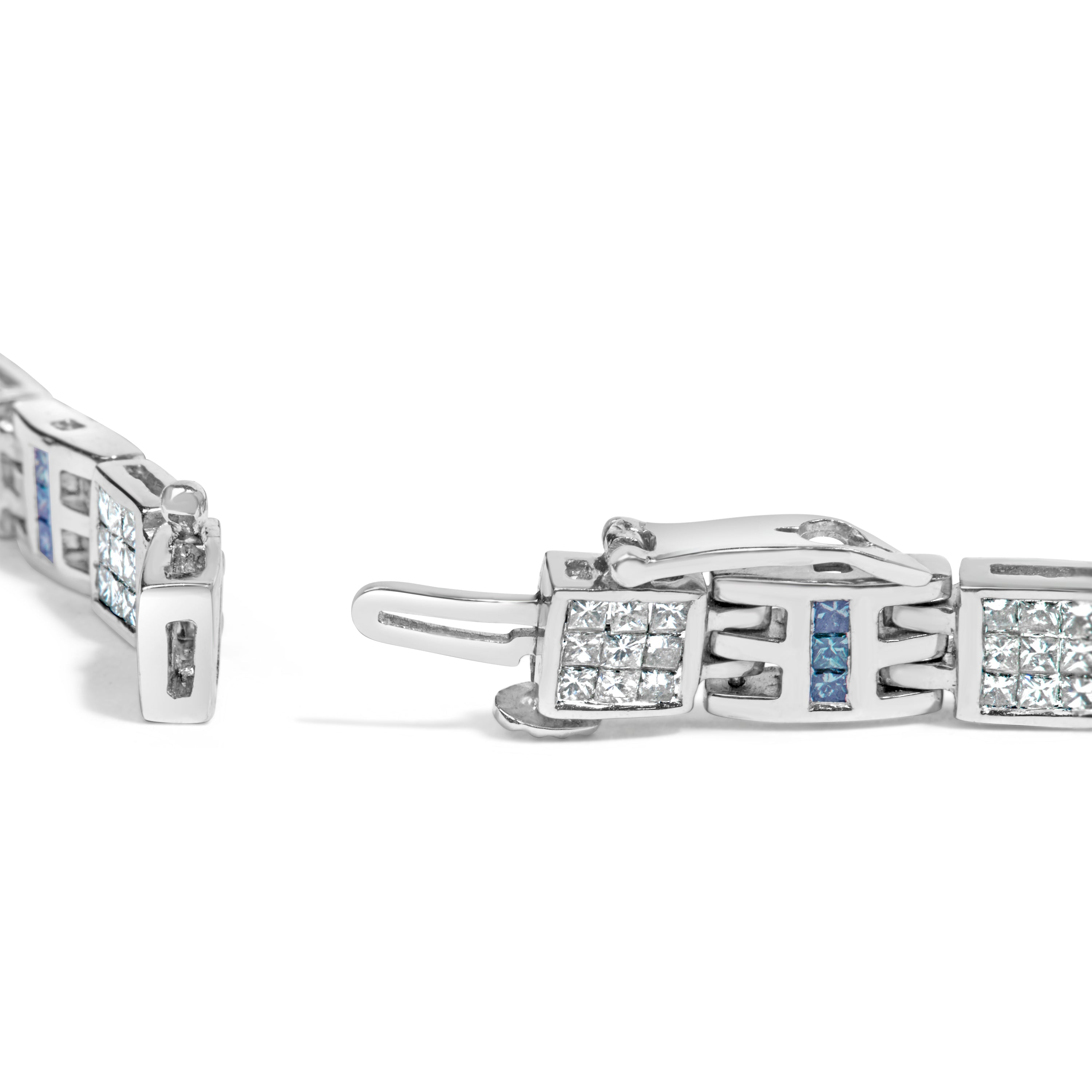 14K White Gold Princess-Cut white and Blue Diamond 3.00 cttw Fashion Link Bracelet (H-I Color, SI1-SI2 Clarity) by Bids.com