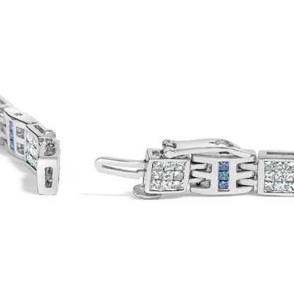 14K White Gold Princess-Cut white and Blue Diamond 3.00 cttw Fashion Link Bracelet (H-I Color, SI1-SI2 Clarity) by Bids.com