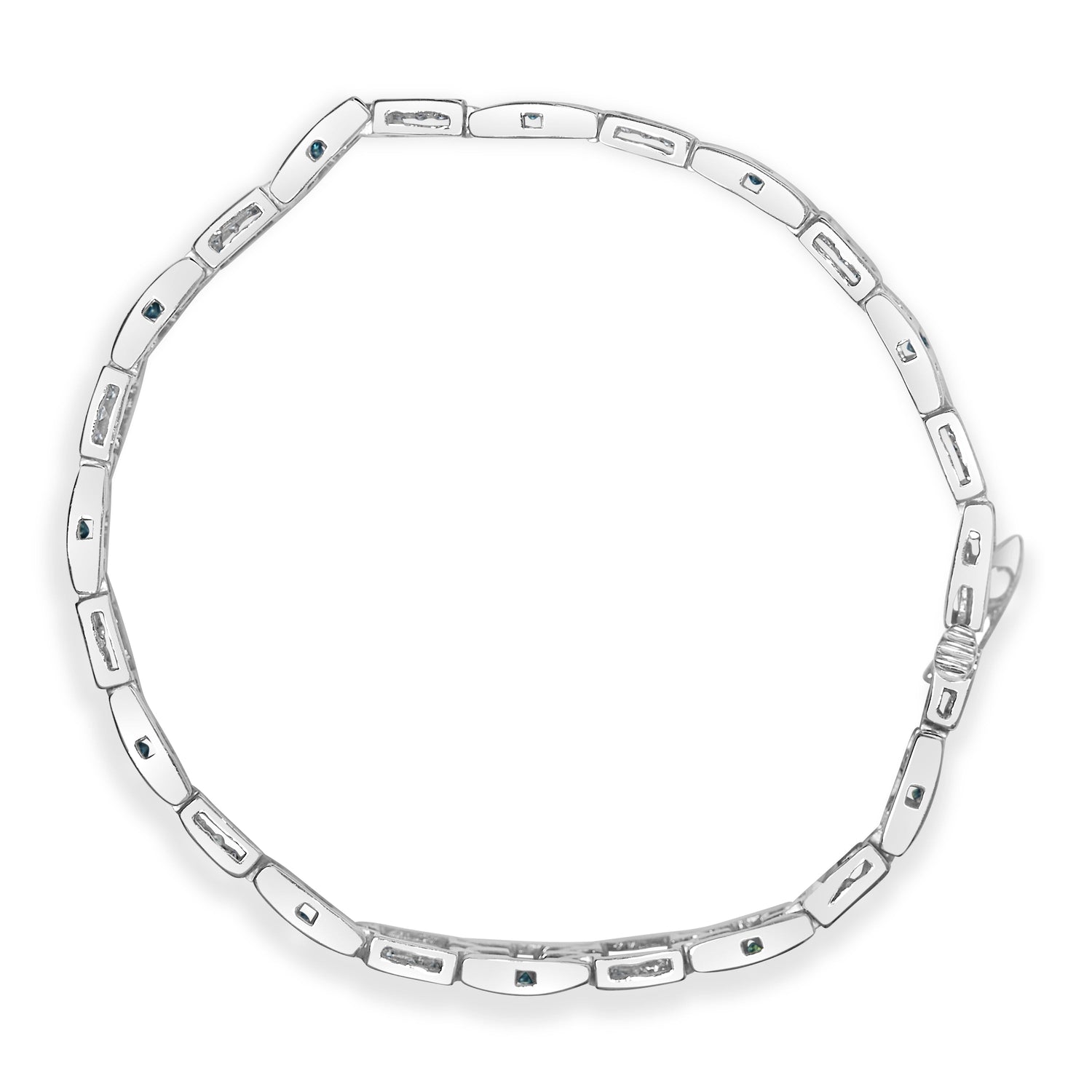 14K White Gold Princess-Cut white and Blue Diamond 3.00 cttw Fashion Link Bracelet (H-I Color, SI1-SI2 Clarity) by Bids.com