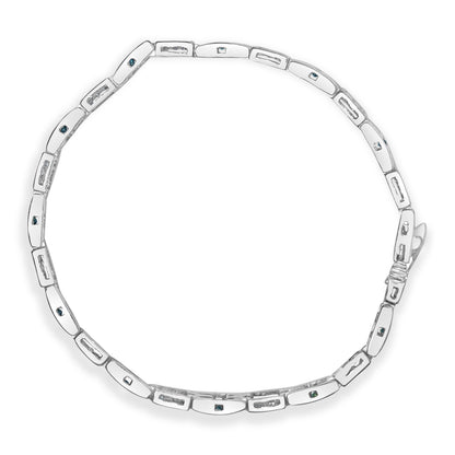 14K White Gold Princess-Cut white and Blue Diamond 3.00 cttw Fashion Link Bracelet (H-I Color, SI1-SI2 Clarity) by Bids.com