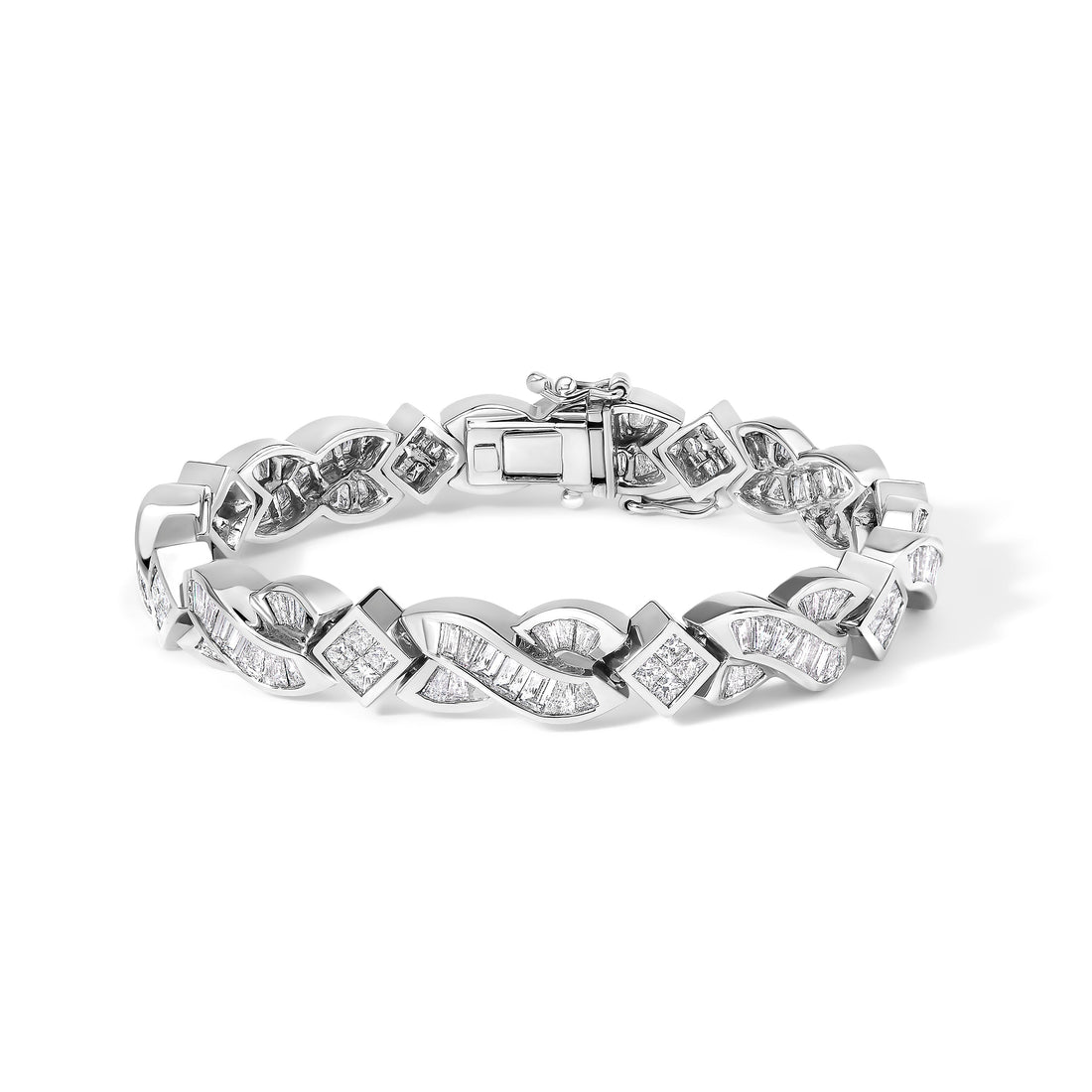 14K White Gold 8 1/5 Cttw Diamond Geometric Twisted Link Bracelet  DestGlow