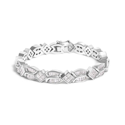 14K White Gold 8 5/8ct Cttw Princess and Baguette Diamond Geometric Twist Link Bracelet (G-H Color, VS1-VS2 Clarity) - 7"  DestGlow