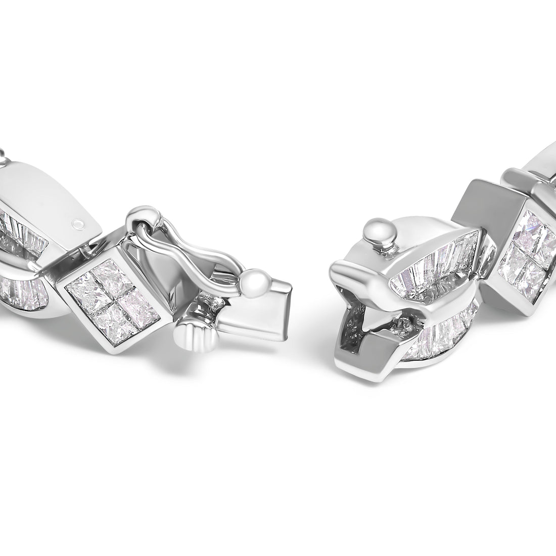 14K White Gold 8 5/8ct Cttw Princess and Baguette Diamond Geometric Twist Link Bracelet (G-H Color, VS1-VS2 Clarity) - 7"  DestGlow
