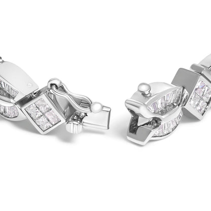 14K White Gold 8 5/8ct Cttw Princess and Baguette Diamond Geometric Twist Link Bracelet (G-H Color, VS1-VS2 Clarity) - 7"  DestGlow
