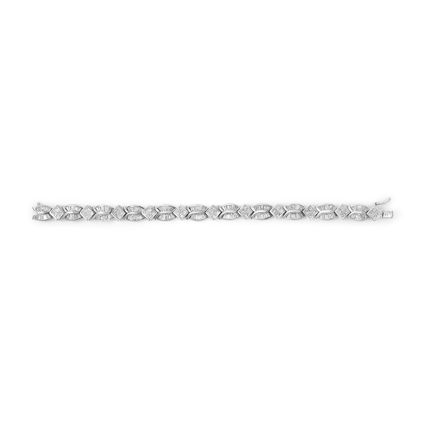 14K White Gold 8 5/8ct Cttw Princess and Baguette Diamond Geometric Twist Link Bracelet (G-H Color, VS1-VS2 Clarity) - 7"  DestGlow