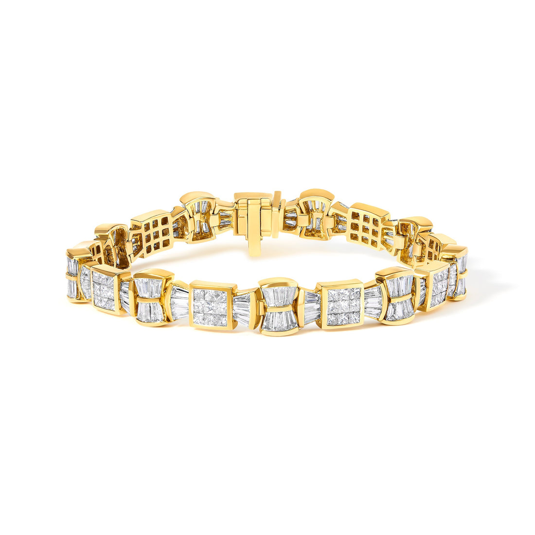 14K Yellow Gold 9 7/8 Cttw Princess and Baguette Diamond Bow and Box Link Tennis Bracelet (G-H Color, VS1-VS2 Clarity) - 7" Inches  DestGlow