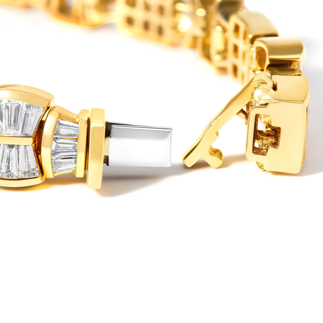 14K Yellow Gold 9 7/8 Cttw Princess and Baguette Diamond Bow and Box Link Tennis Bracelet (G-H Color, VS1-VS2 Clarity) - 7" Inches  DestGlow