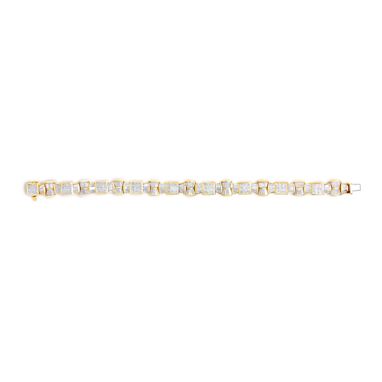 14K Yellow Gold 9 7/8 Cttw Princess and Baguette Diamond Bow and Box Link Tennis Bracelet (G-H Color, VS1-VS2 Clarity) - 7" Inches