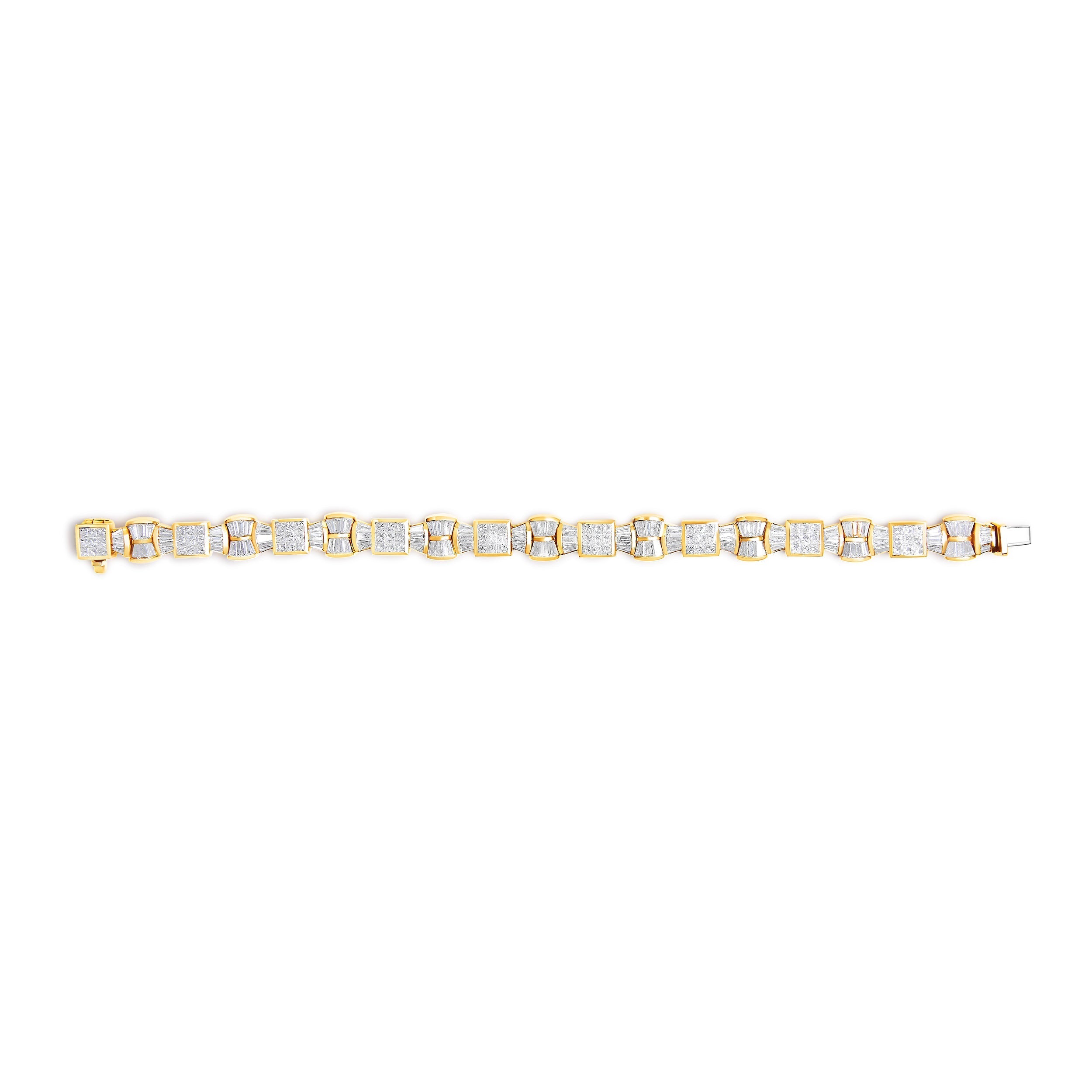 14K Yellow Gold 9 7/8 Cttw Princess and Baguette Diamond Bow and Box Link Tennis Bracelet (G-H Color, VS1-VS2 Clarity) - 7" Inches