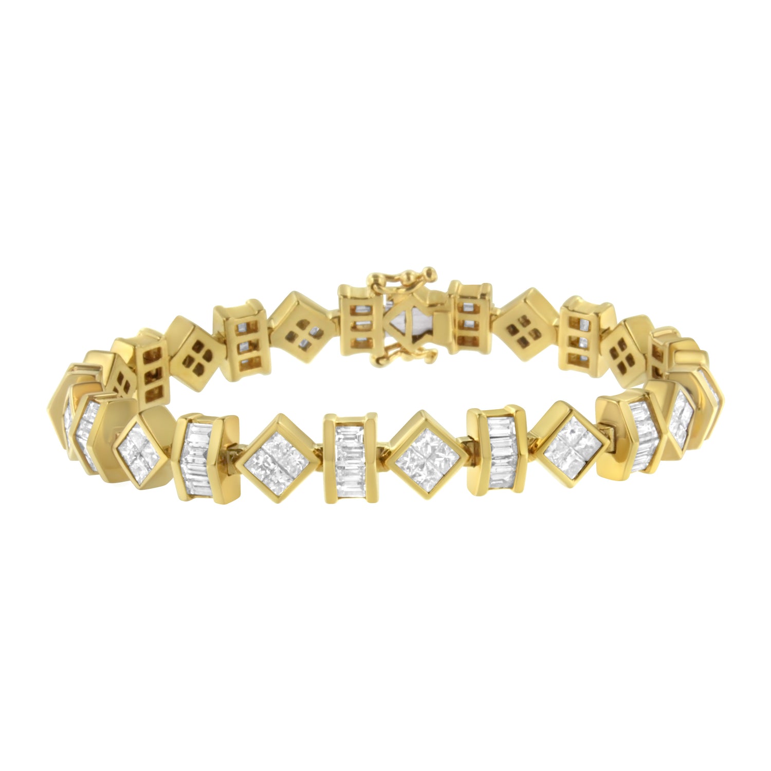 14K Yellow Gold 7.50 Cttw Princess and Baguette Diamond Geometric Link Bracelet by Bids.com