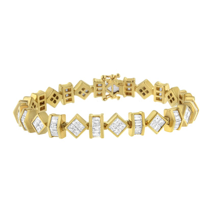14K Yellow Gold 7.50 Cttw Princess and Baguette Diamond Geometric Link Bracelet by Bids.com