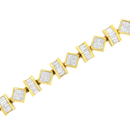 14K Yellow Gold 7.50 Cttw Princess and Baguette Diamond Geometric Link Bracelet by Bids.com