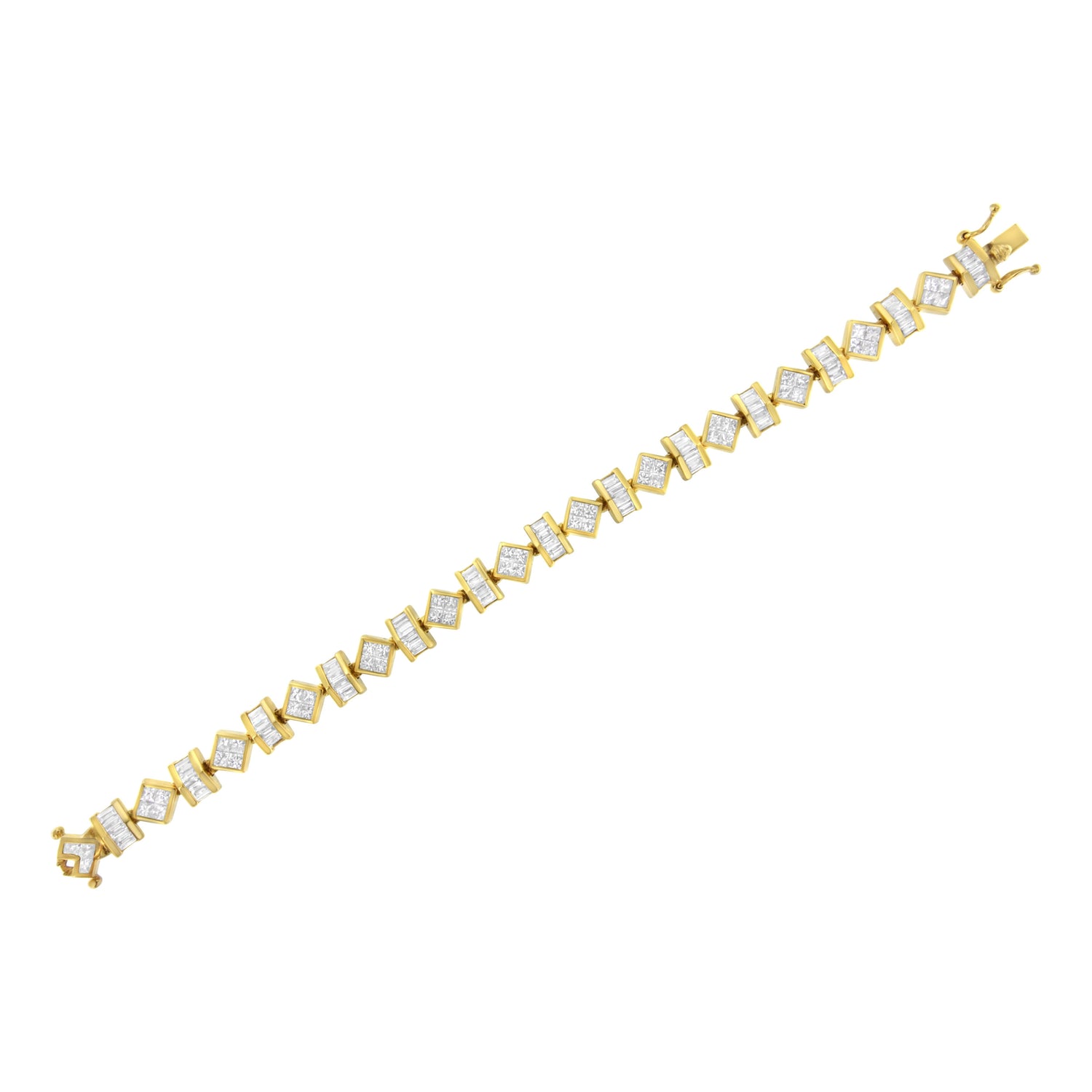 14K Yellow Gold 7.50 Cttw Princess and Baguette Diamond Geometric Link Bracelet by Bids.com