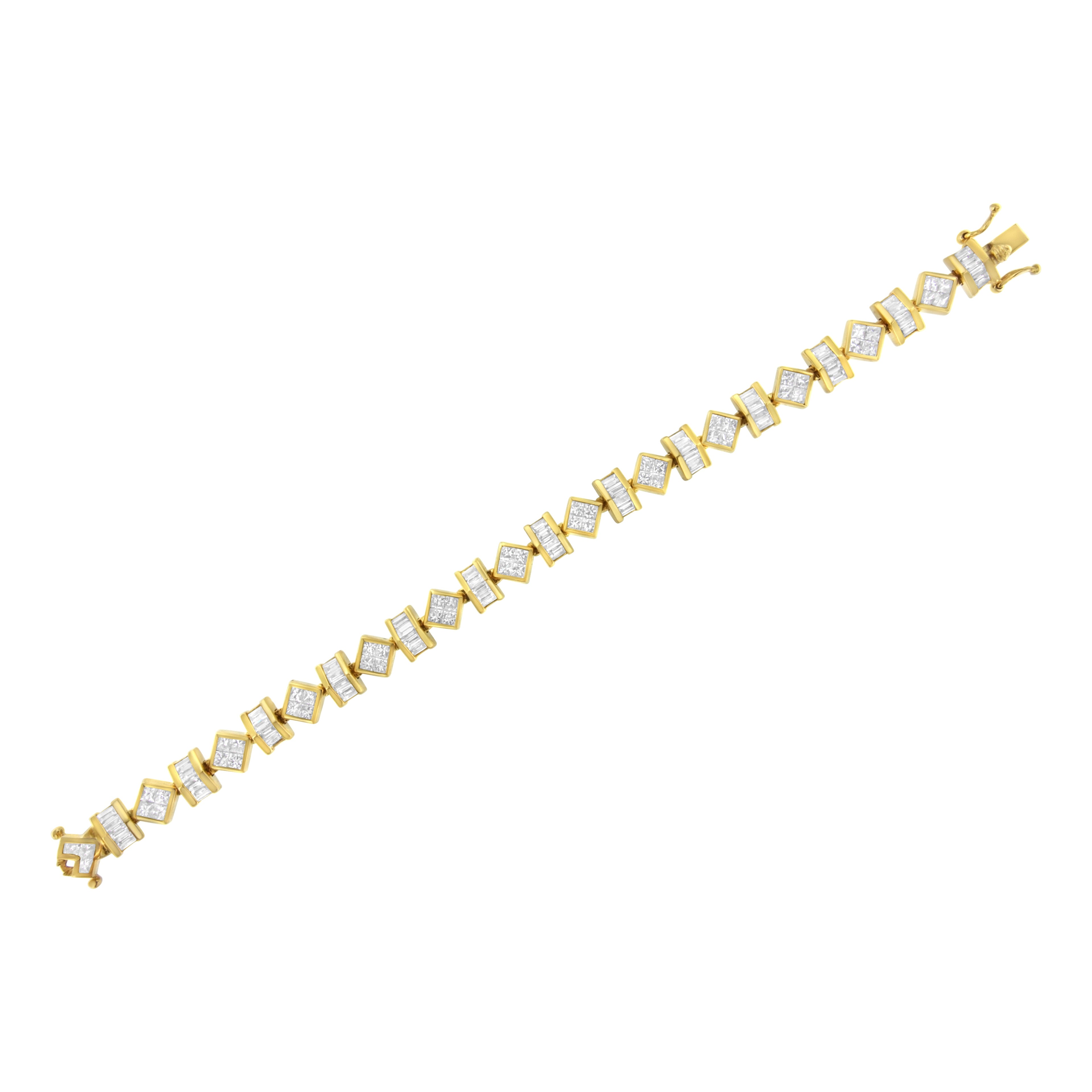 14K Yellow Gold 7.50 Cttw Princess and Baguette Diamond Geometric Link Bracelet by Bids.com