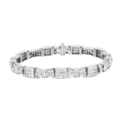 14K Yellow Gold 9.0 Cttw Diamond Alternating Bow and Box Link Bracelet (G-H Color, VS1-VS2 Clarity)- 7"  DestGlow