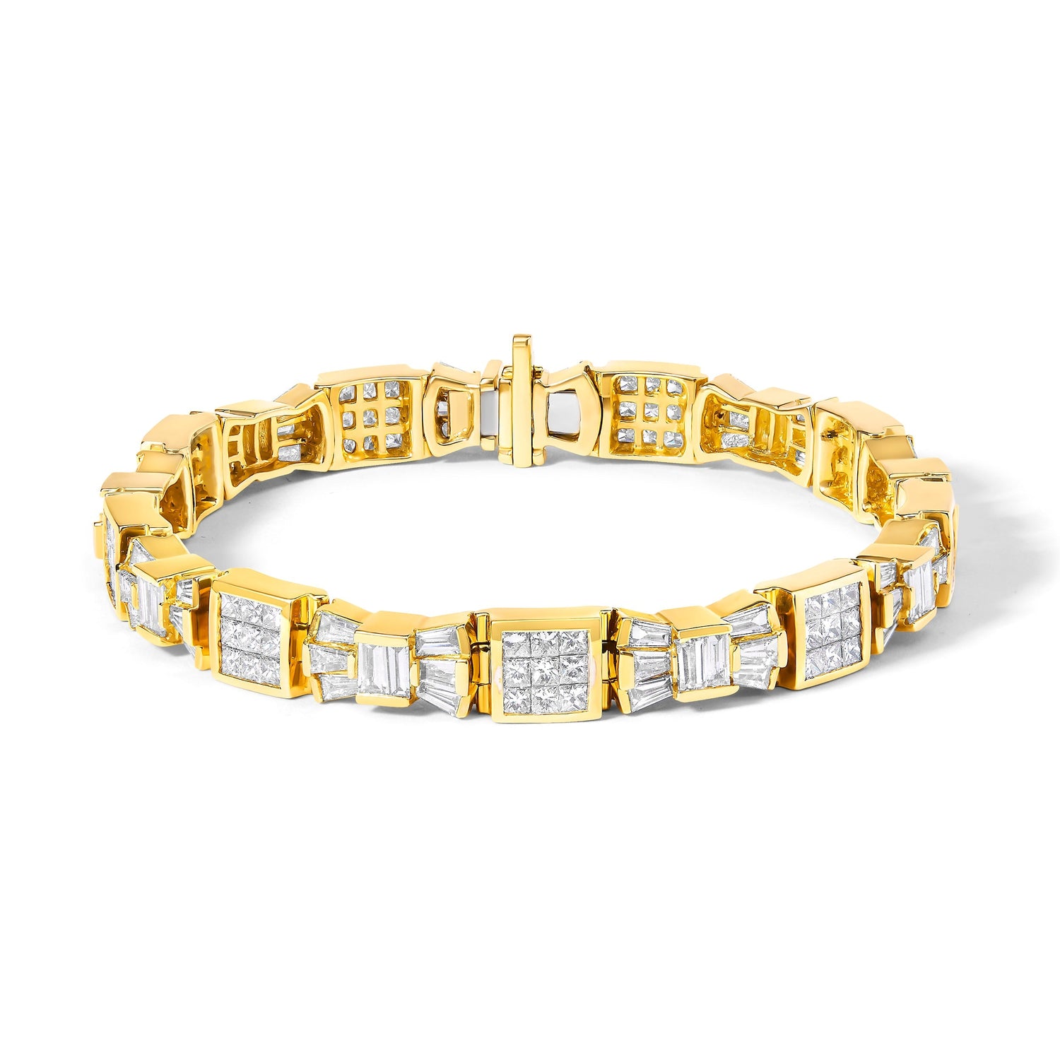 14K Yellow Gold 9.0 Cttw Diamond Alternating Bow and Box Link Bracelet (G-H Color, VS1-VS2 Clarity)- 7"  DestGlow