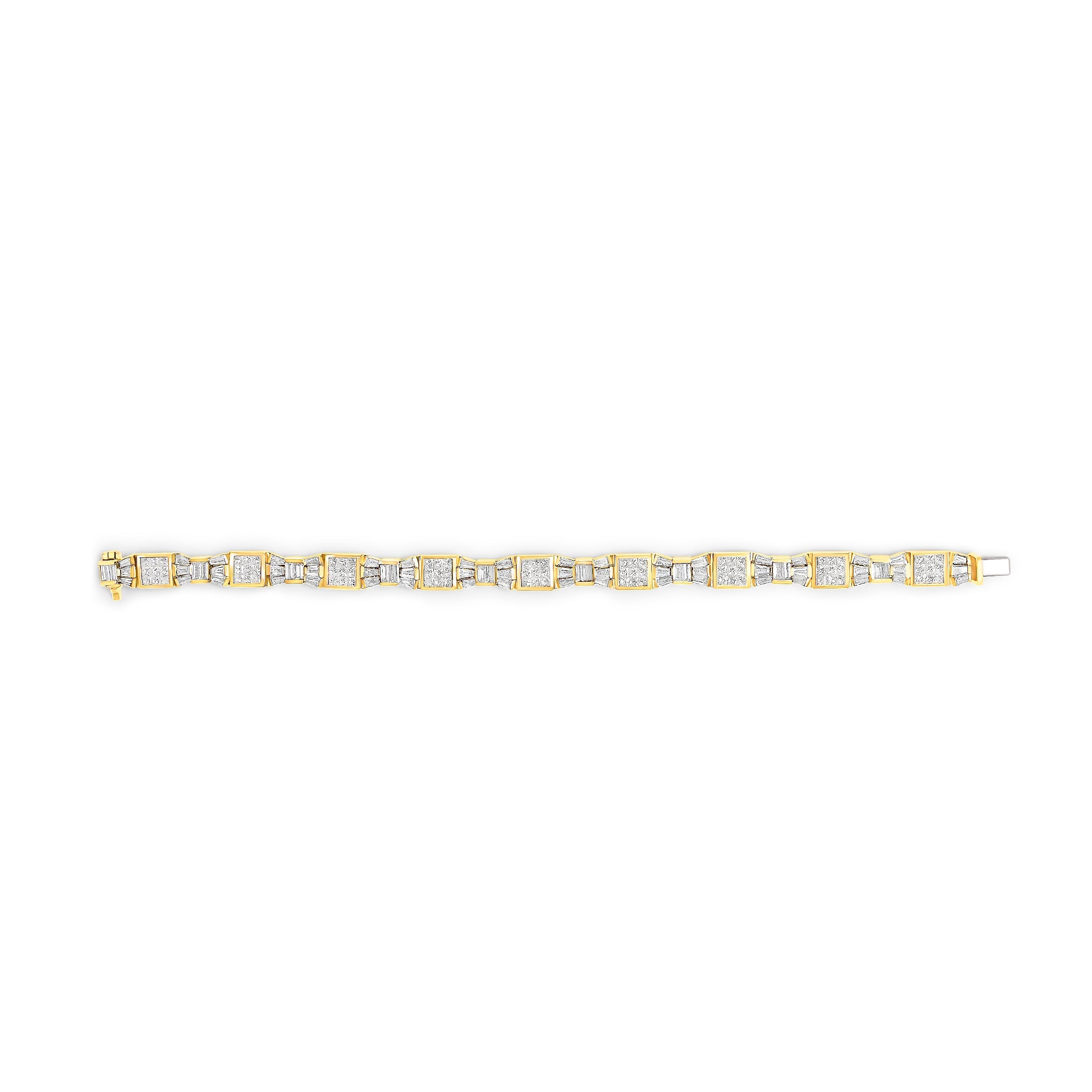 14K Yellow Gold 9.0 Cttw Diamond Alternating Bow and Box Link Bracelet (G-H Color, VS1-VS2 Clarity)- 7"  DestGlow