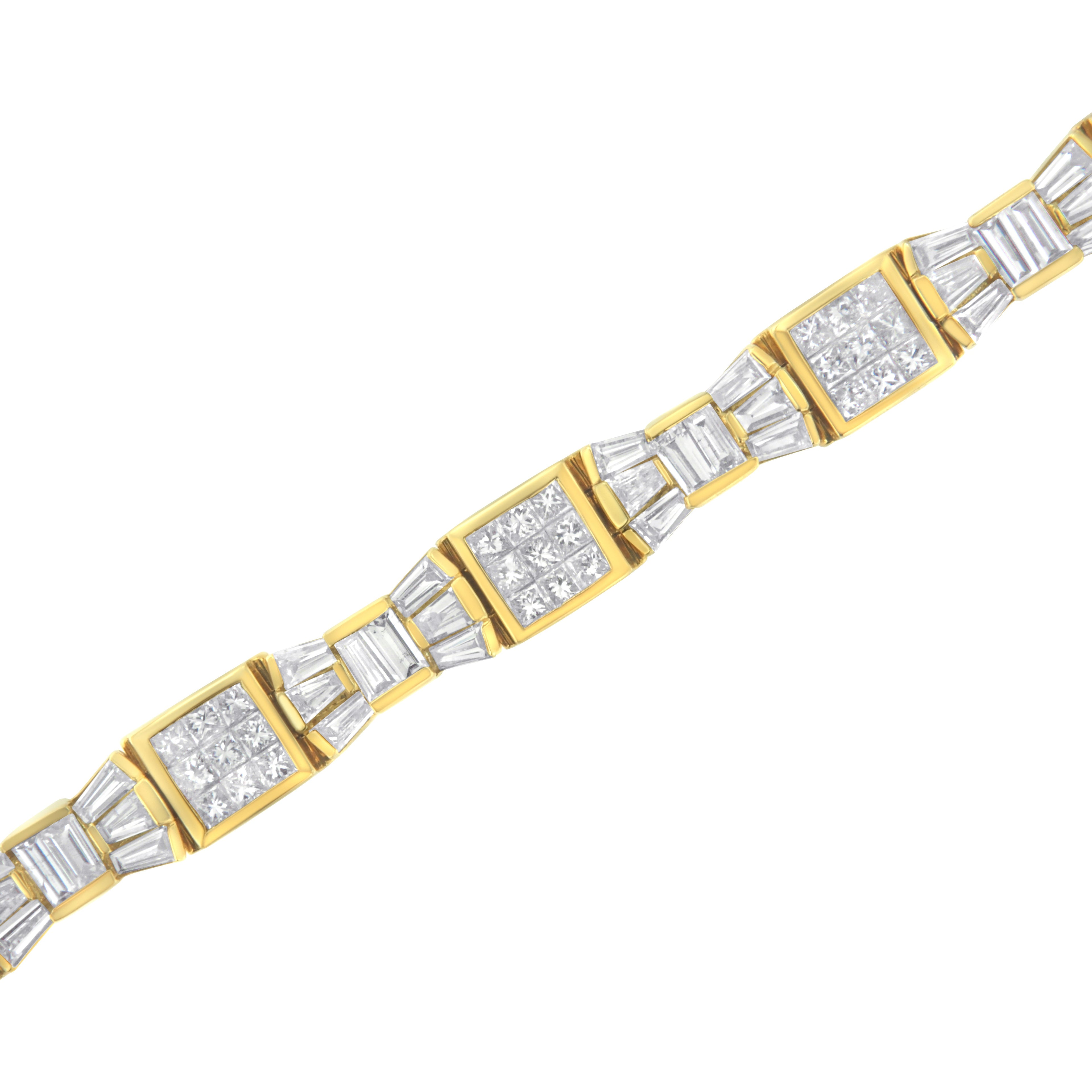 14K Yellow Gold 9.0 Cttw Diamond Alternating Bow and Box Link Bracelet (G-H Color, VS1-VS2 Clarity)- 7"  DestGlow