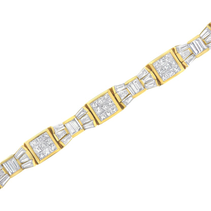 14K Yellow Gold 9.0 Cttw Diamond Alternating Bow and Box Link Bracelet (G-H Color, VS1-VS2 Clarity)- 7"  DestGlow