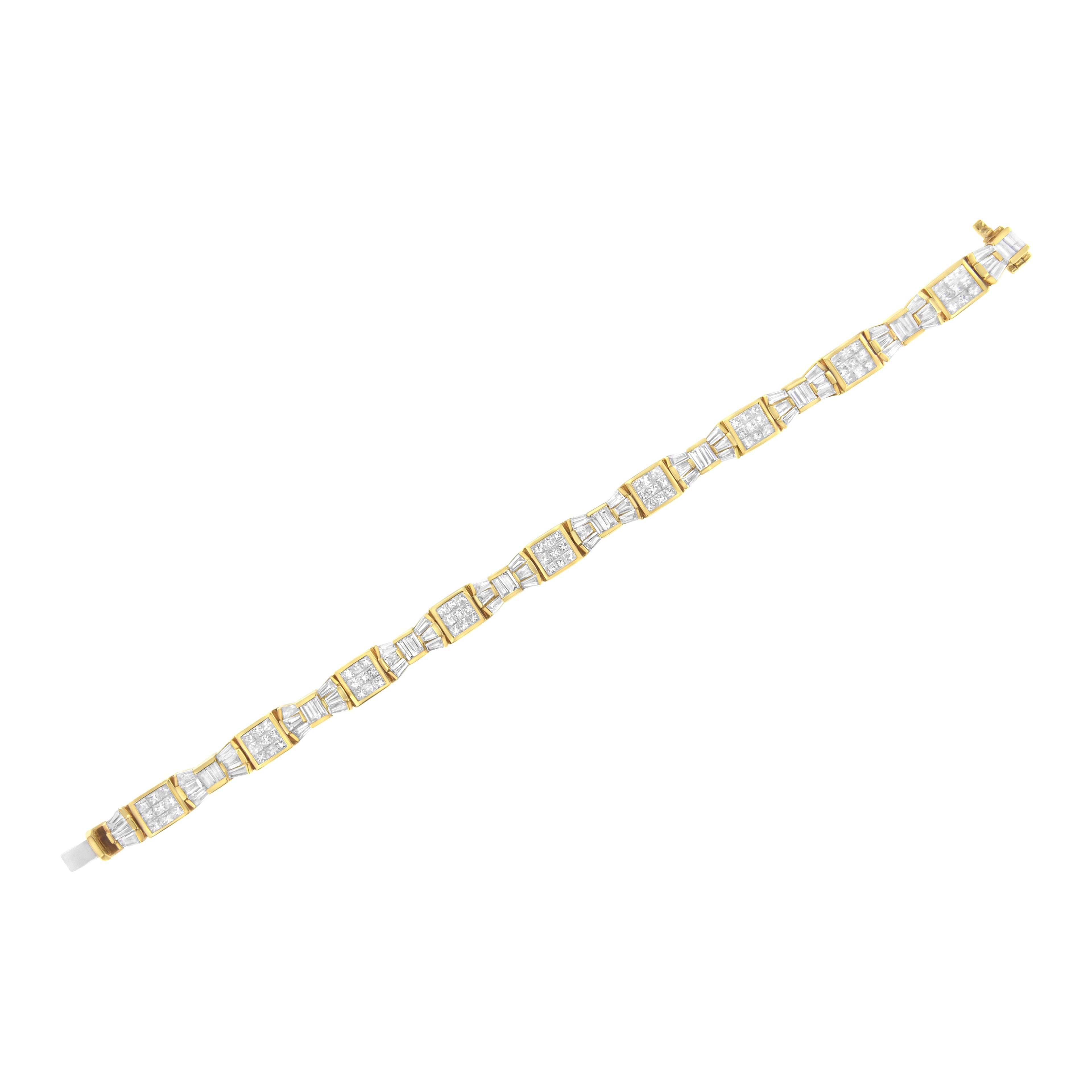 14K Yellow Gold 9.0 Cttw Diamond Alternating Bow and Box Link Bracelet (G-H Color, VS1-VS2 Clarity)- 7"  DestGlow