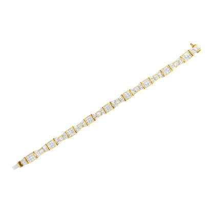 14K Yellow Gold 9.0 Cttw Diamond Alternating Bow and Box Link Bracelet (G-H Color, VS1-VS2 Clarity)- 7"  DestGlow