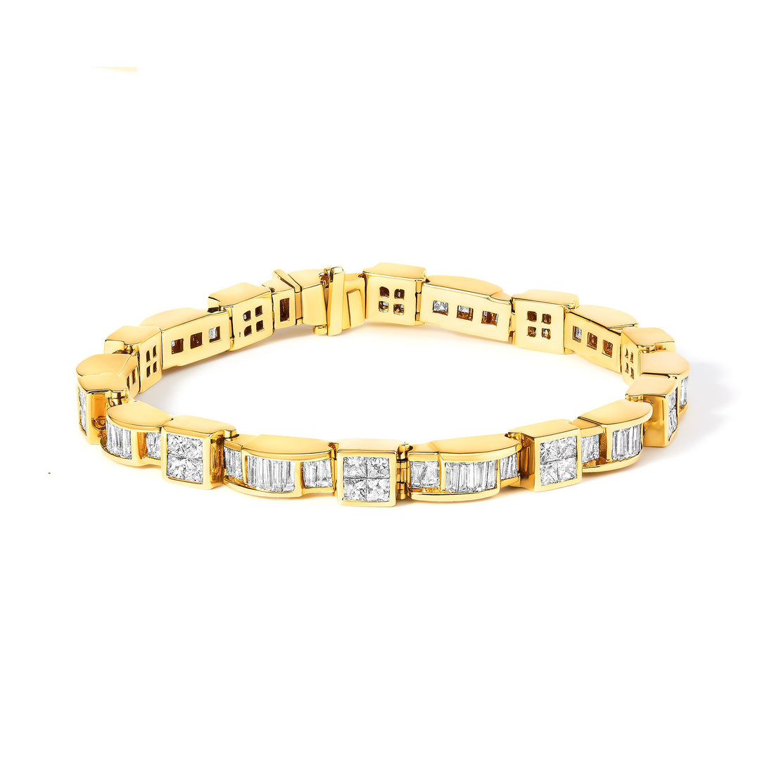14K Yellow Gold 7.0 Cttw Baguette Cut Diamond Alternating Box and Wave Link Bracelet (G-H Color, VS1-VS2 Clarity) - 7" Inches  DestGlow