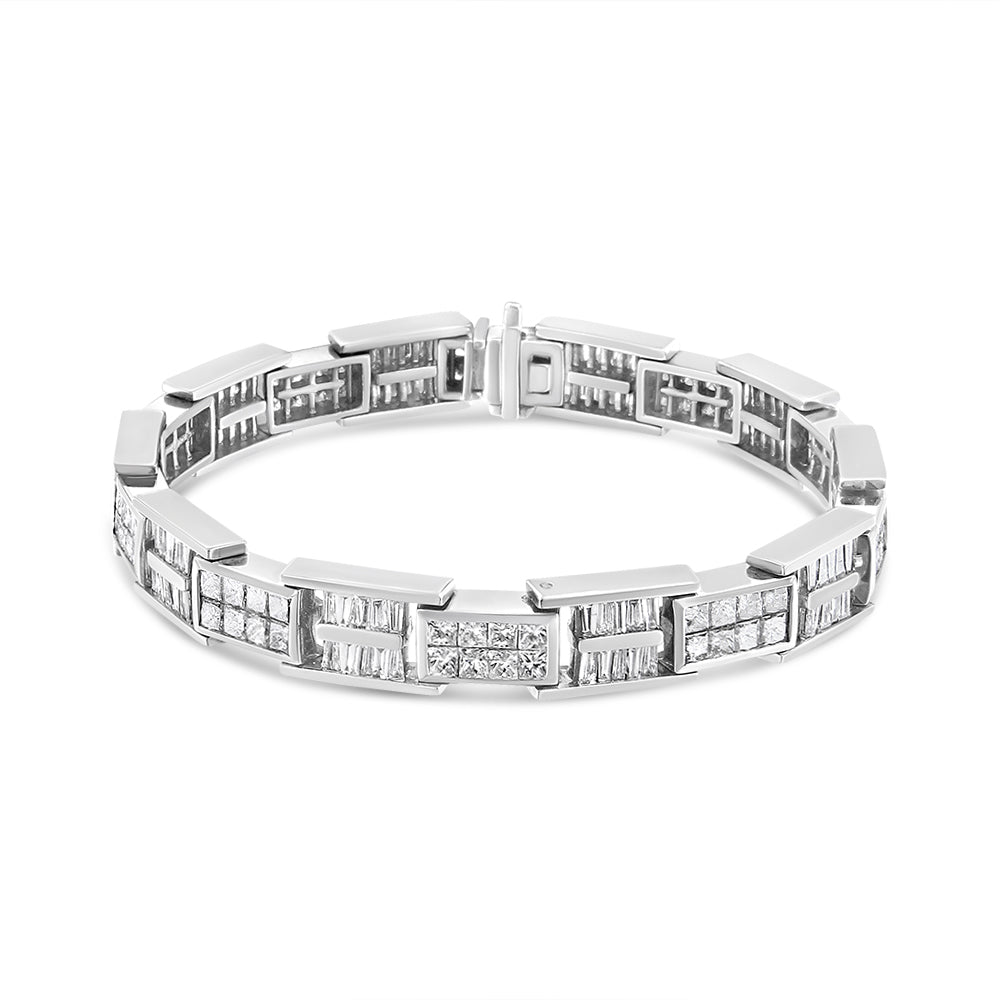 14K White Gold 10 5/8 Cttw Diamond Panel Link Bracelet - 7" Inches by Bids.com