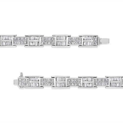 14K White Gold 10 5/8 Cttw Diamond Panel Link Bracelet - 7" Inches by Bids.com
