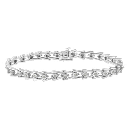 .925 Sterling Silver 1/4 cttw Miracle Set Diamond Sleek and Open "V"Bracelet (I-J Color, I3 Clarity) -7.5" by Bids.com
