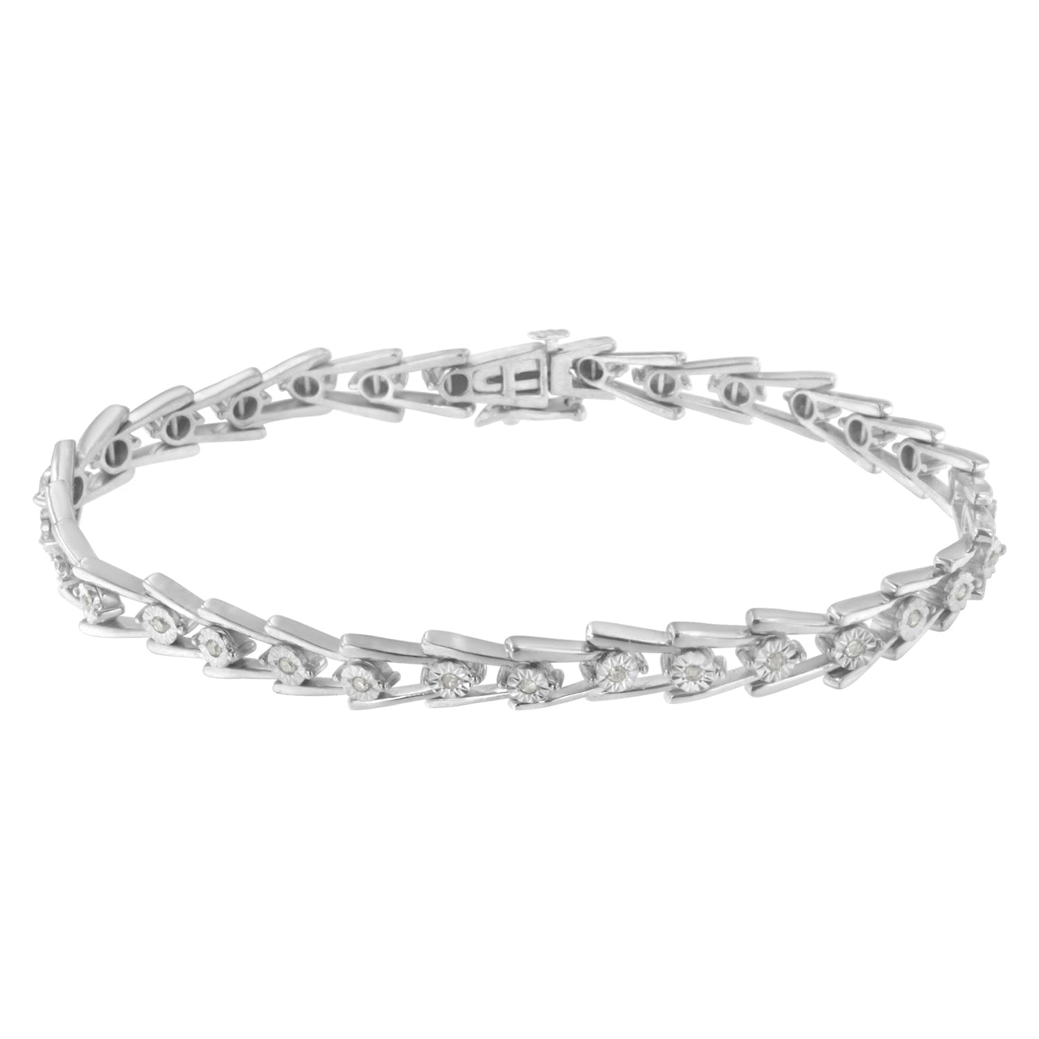 .925 Sterling Silver 1/4 cttw Miracle Set Diamond Sleek and Open "V"Bracelet (I-J Color, I3 Clarity) -7.5" by Bids.com