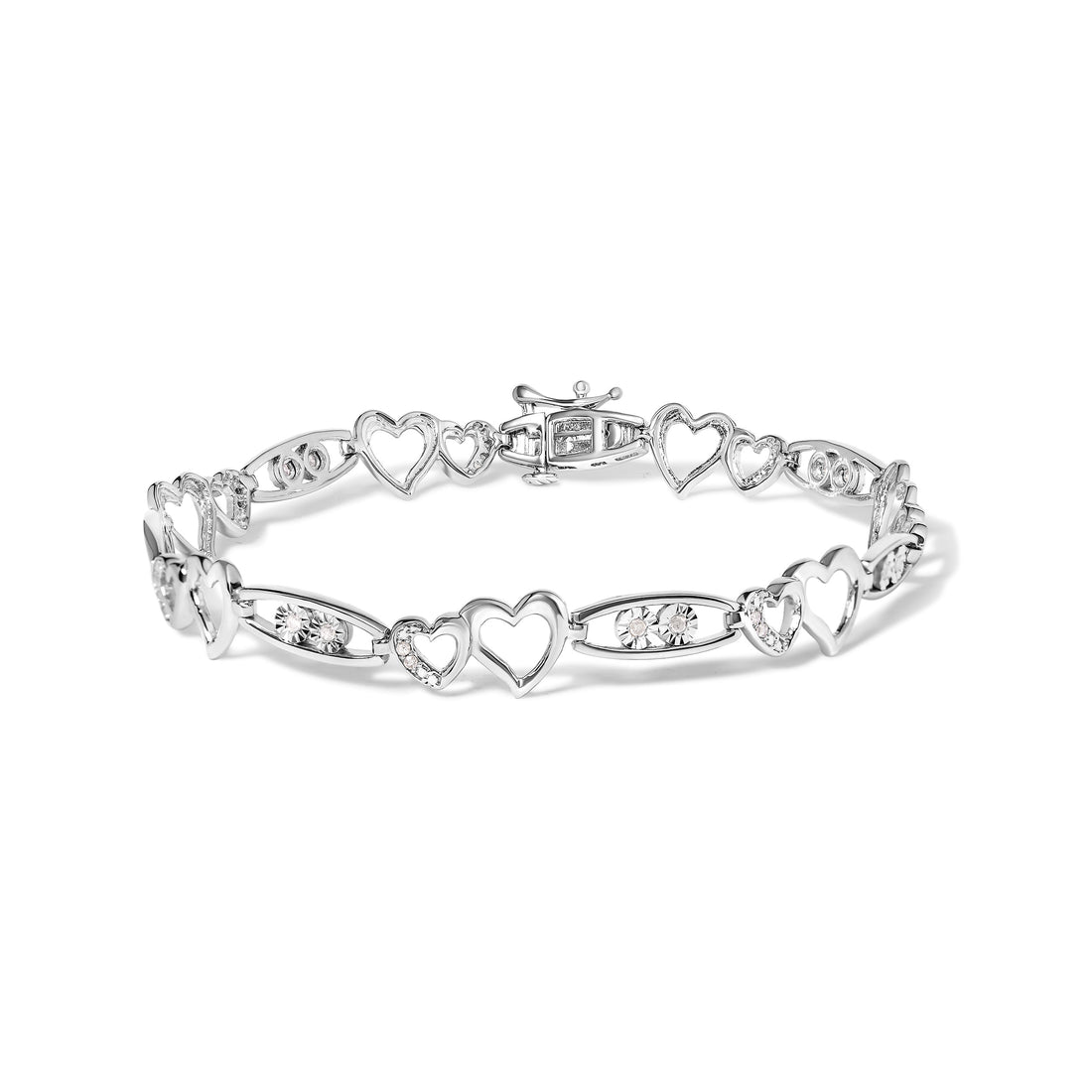 925 Sterling Silver 1/5 Cttw Diamond Double Heart Link Bracelet (I-J Color, I3 Clarity) - 7.25" Inches by Bids.com