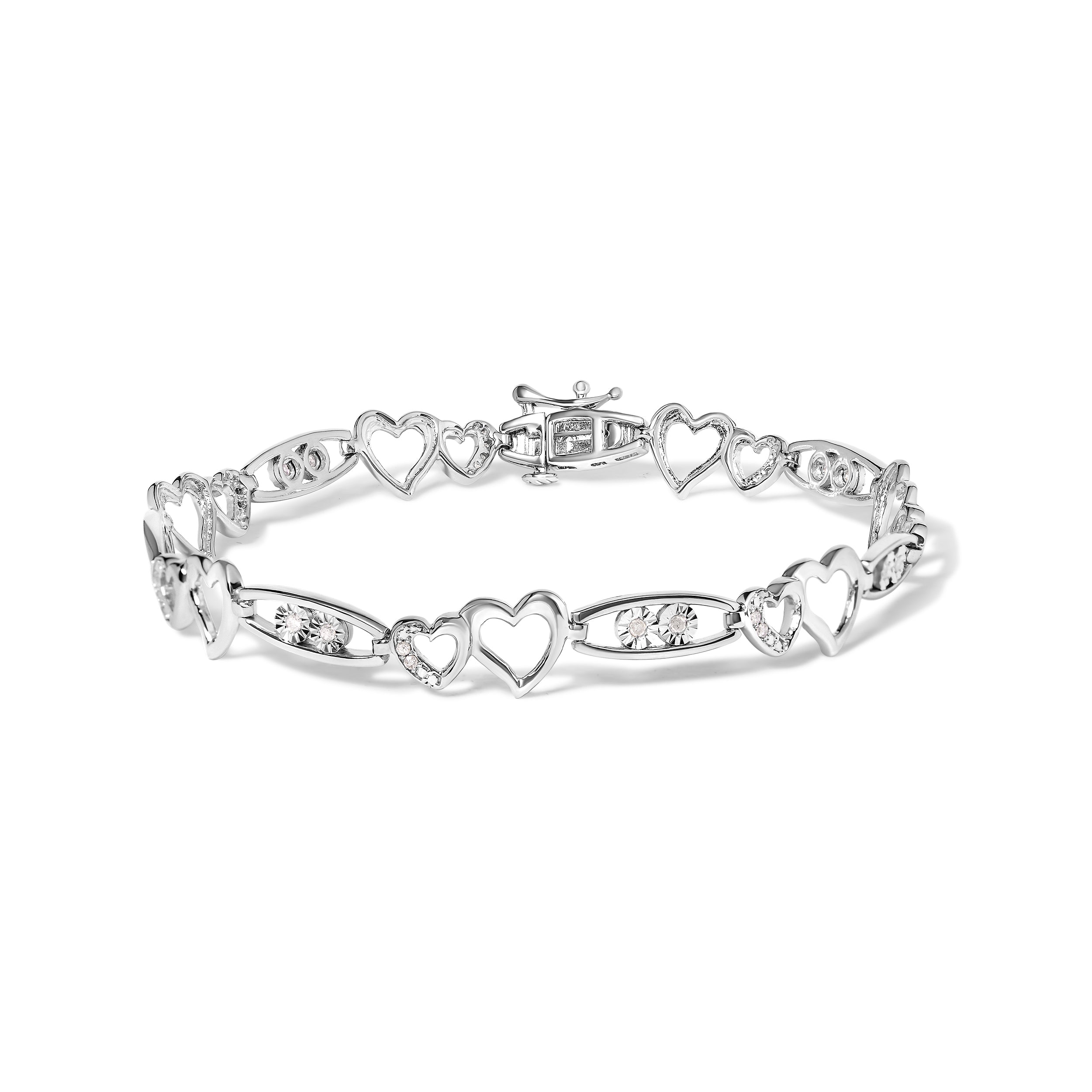 925 Sterling Silver 1/5 Cttw Diamond Double Heart Link Bracelet (I-J Color, I3 Clarity) - 7.25" Inches by Bids.com