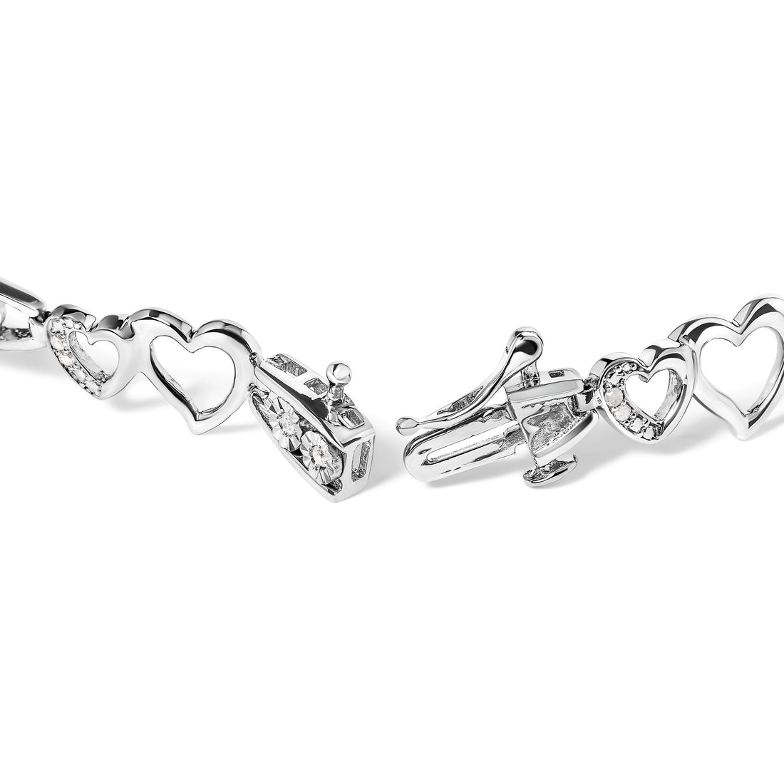 925 Sterling Silver 1/5 Cttw Diamond Double Heart Link Bracelet (I-J Color, I3 Clarity) - 7.25" Inches by Bids.com