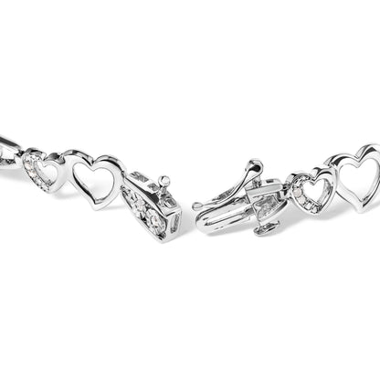 925 Sterling Silver 1/5 Cttw Diamond Double Heart Link Bracelet (I-J Color, I3 Clarity) - 7.25" Inches by Bids.com