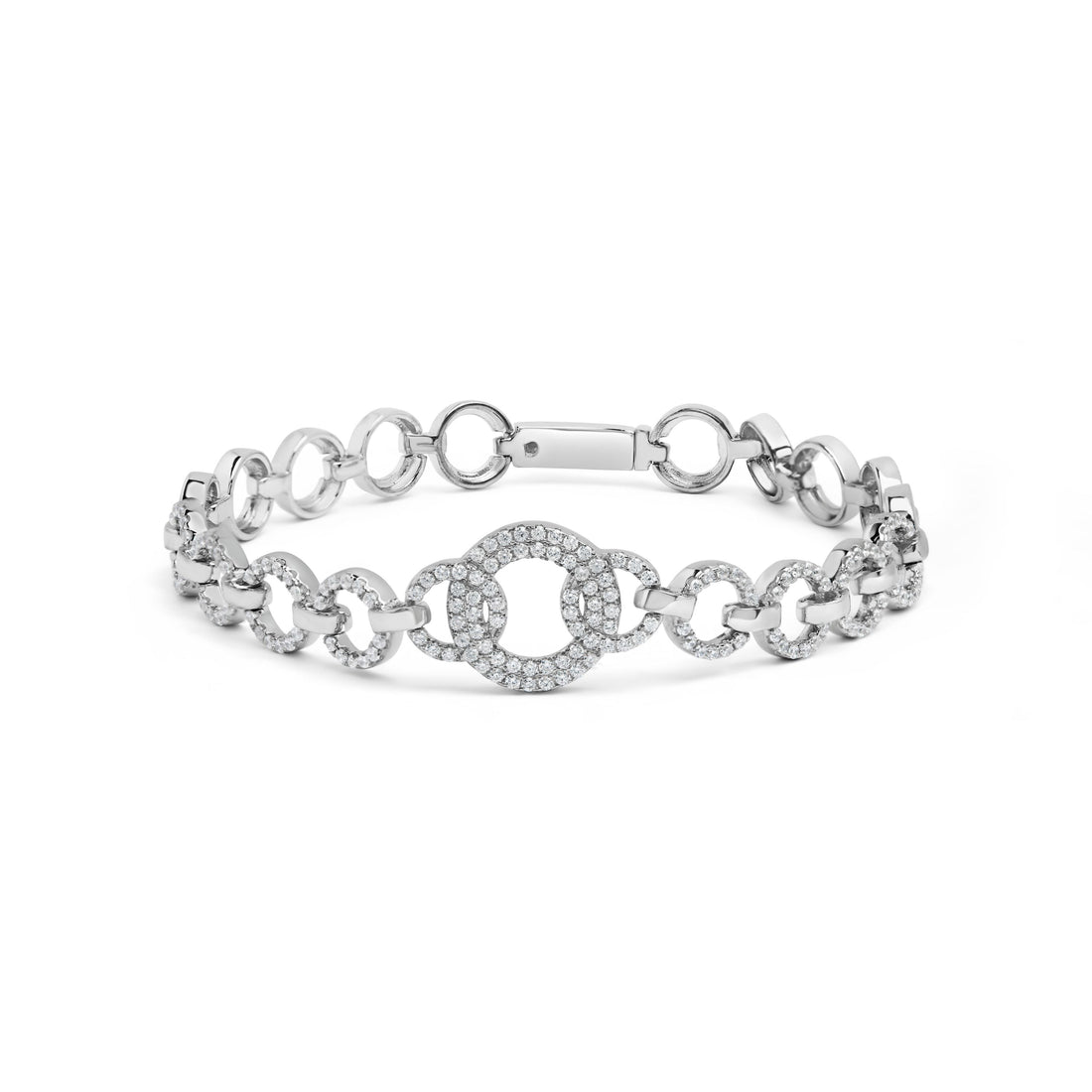 .925 Sterling Silver 1.00 Cttw Diamond Interlinking Open Circle Link Bracelet  DestGlow