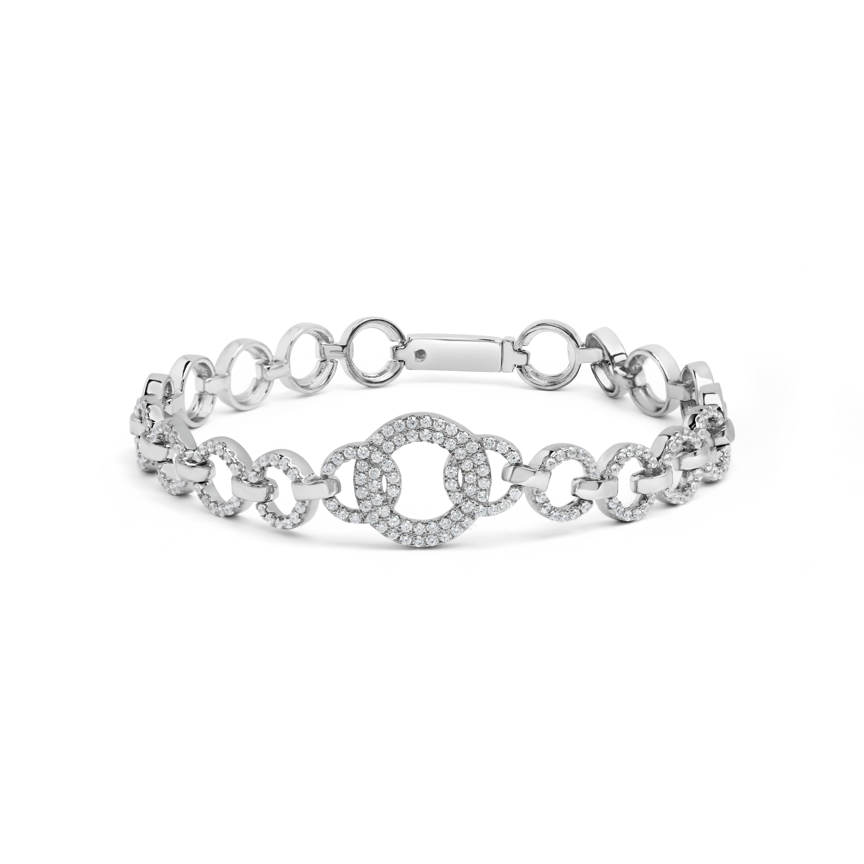 .925 Sterling Silver 1.00 Cttw Diamond Interlinking Open Circle Link Bracelet  DestGlow
