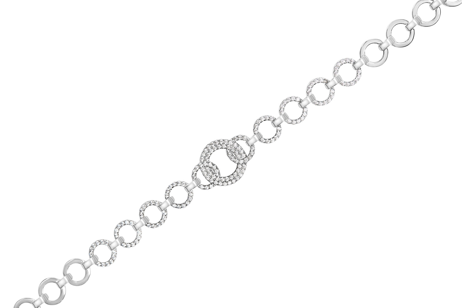 .925 Sterling Silver 1.00 Cttw Diamond Interlinking Open Circle Link Bracelet  DestGlow