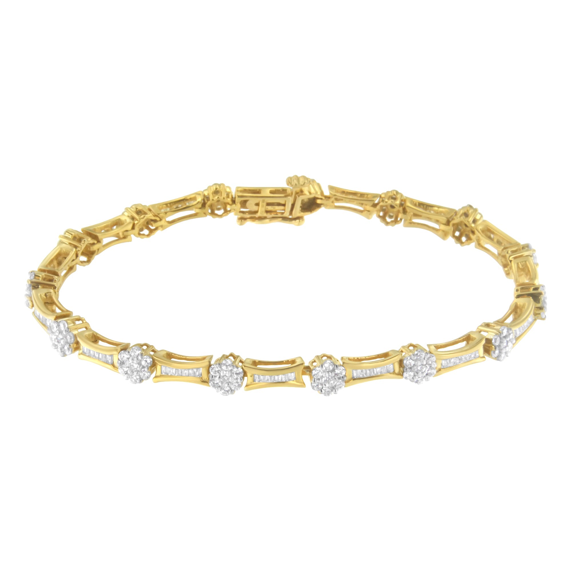 10K Yellow and White Gold 2.00 cttw Round and Baguette-Cut Diamond Link Bracelet (I-J Color, I2-I3 Clarity) - Size 7.25" by Bids.com