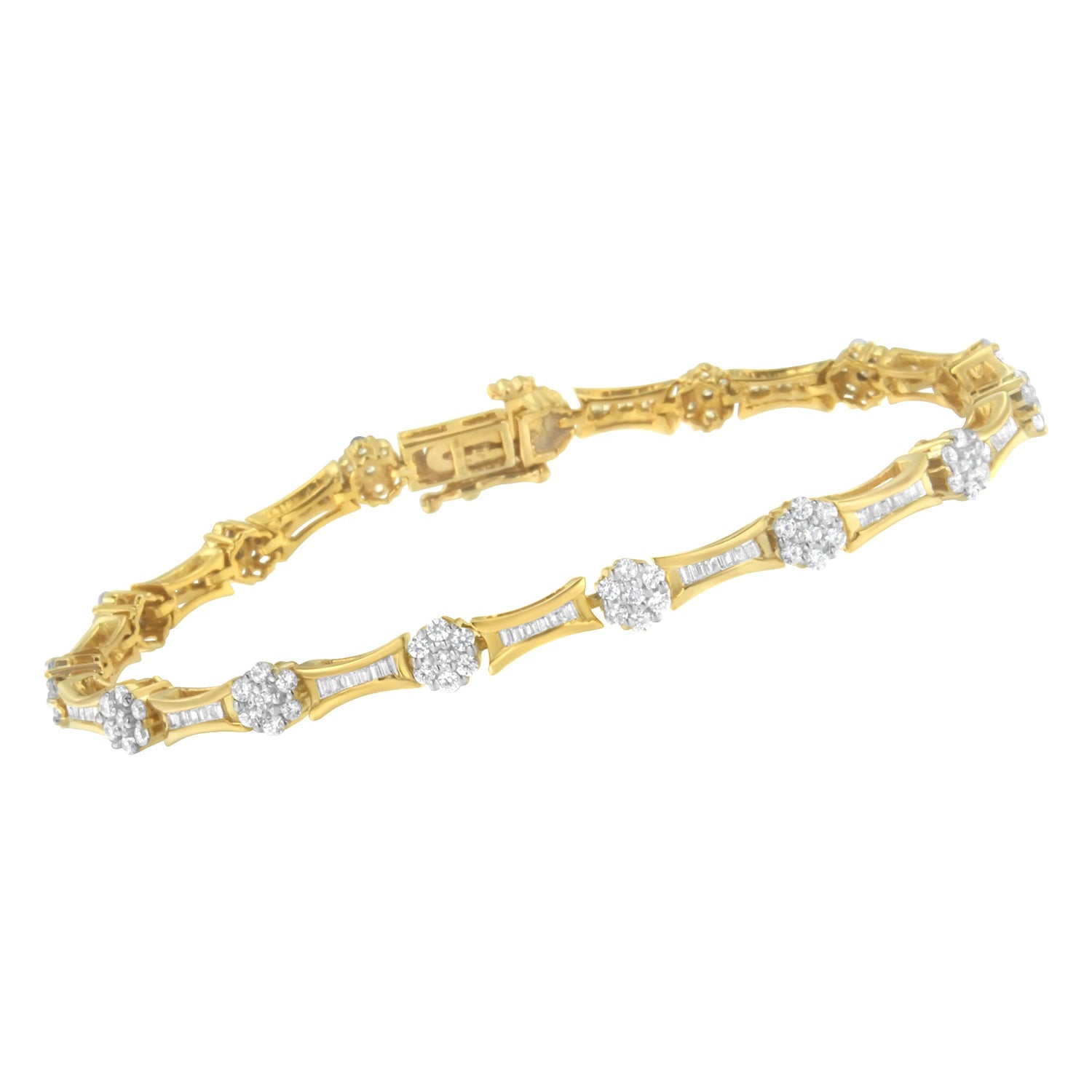 10K Yellow and White Gold 2.00 cttw Round and Baguette-Cut Diamond Link Bracelet (I-J Color, I2-I3 Clarity) - Size 7.25" by Bids.com