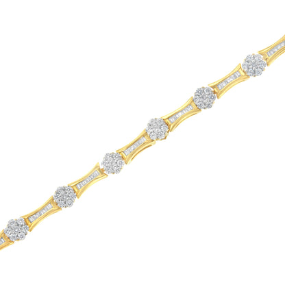 10K Yellow and White Gold 2.00 cttw Round and Baguette-Cut Diamond Link Bracelet (I-J Color, I2-I3 Clarity) - Size 7.25" by Bids.com