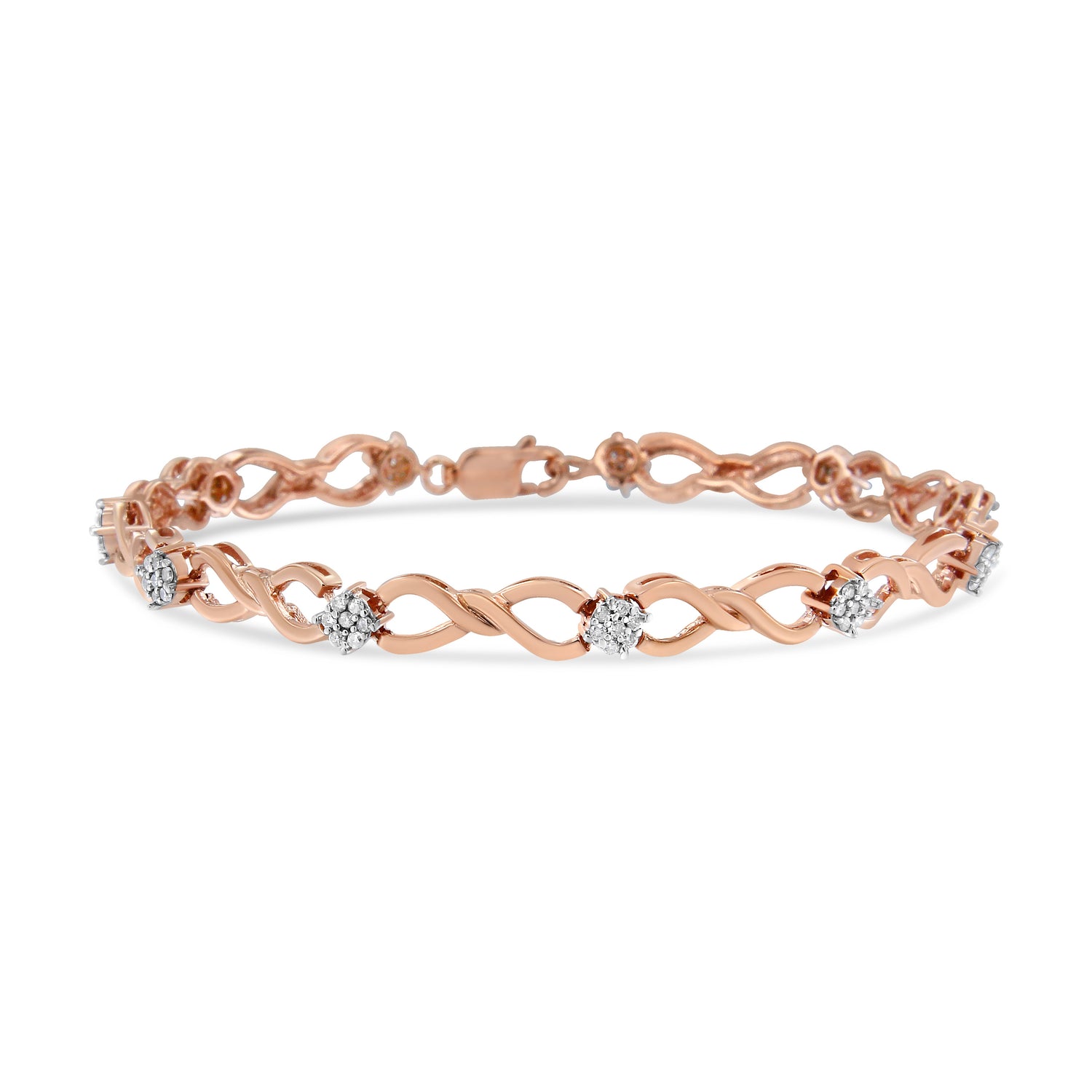 10K Rose Gold 1/2 cttw Diamond Cluster and Infinity Weave Link Bracelet (H-I Color, I2-I3 Clarity) - Size 7" by Bids.com